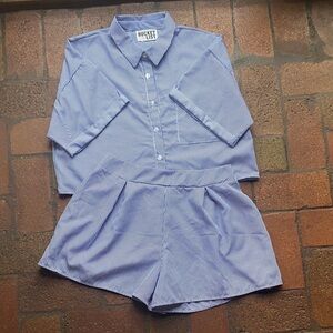 BUCKETLIST Blue and White Striped Button-Up Top with Matching Shorts